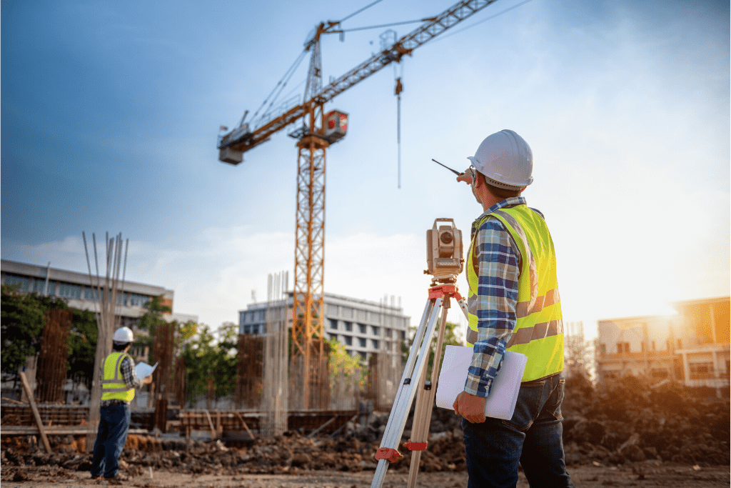 A surveying manager at a construction site