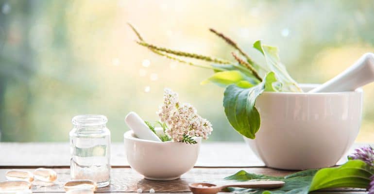 Herbal medicine on a wooden table