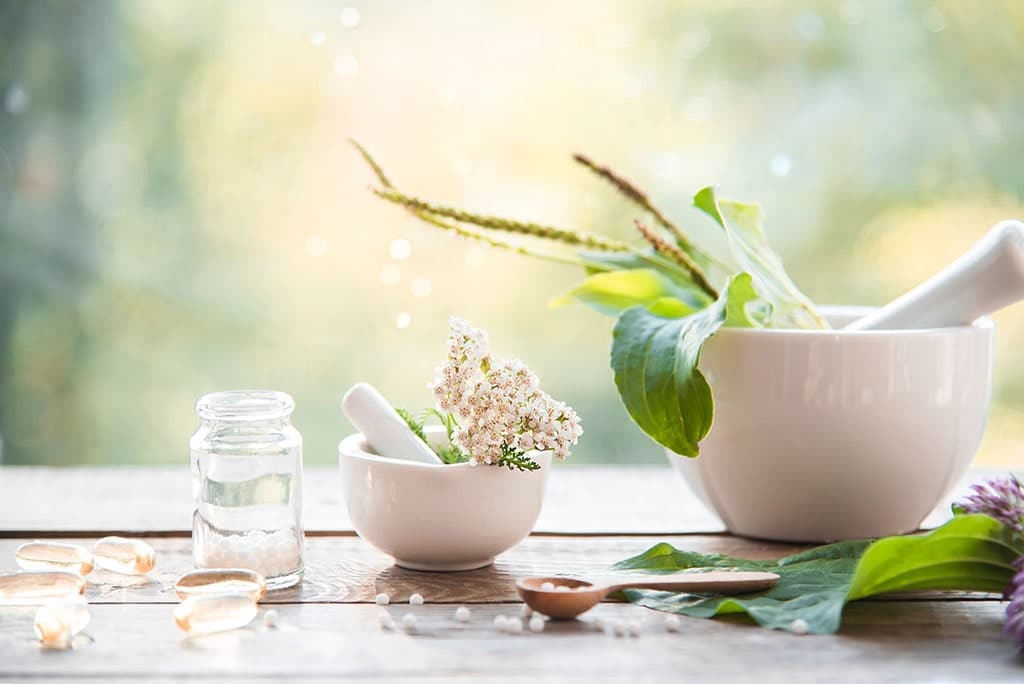 Herbal medicine on a wooden table