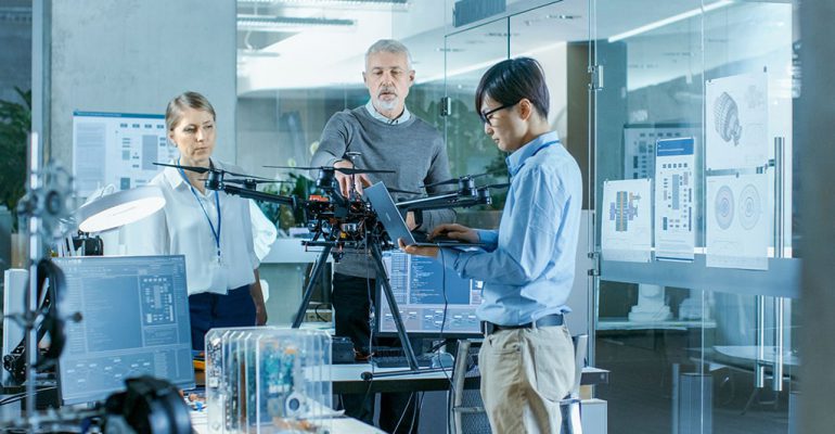 Team of Aviation Engineers Work on a New Drone