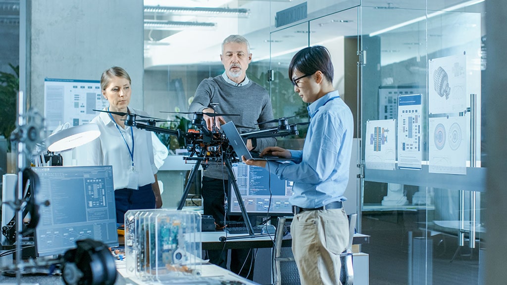 Team of Aviation Engineers Work on a New Drone