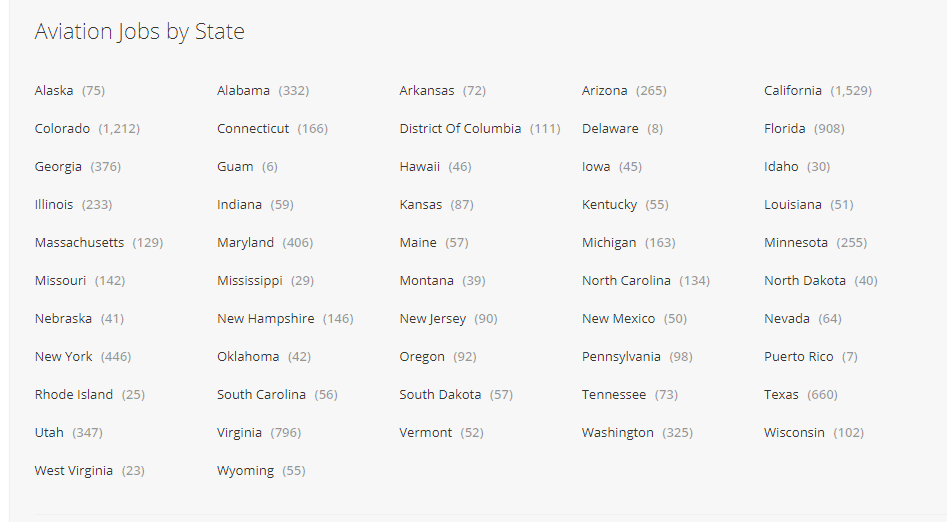 Florida is the state with the second most aviation science jobs in the U.S.A according to avjobs.com