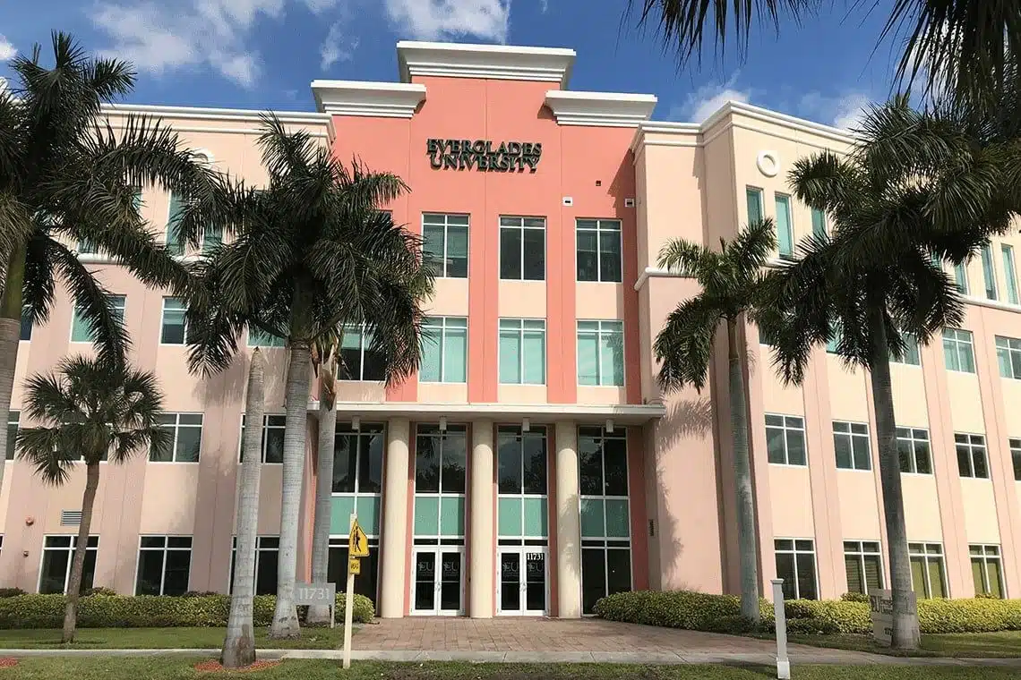 Everglades University Miami campus building with palm trees